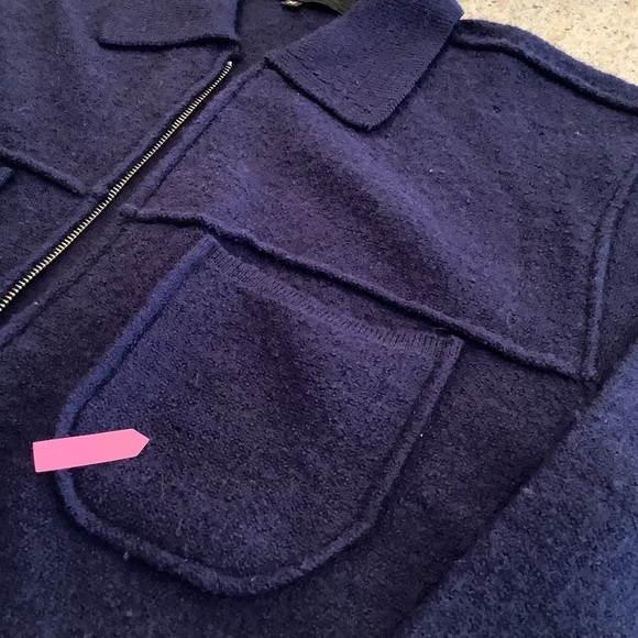 Jhane Barnes Navy Zip-Up Wool Alpaca Sweater Oversized Medium - Picture 9 of 9